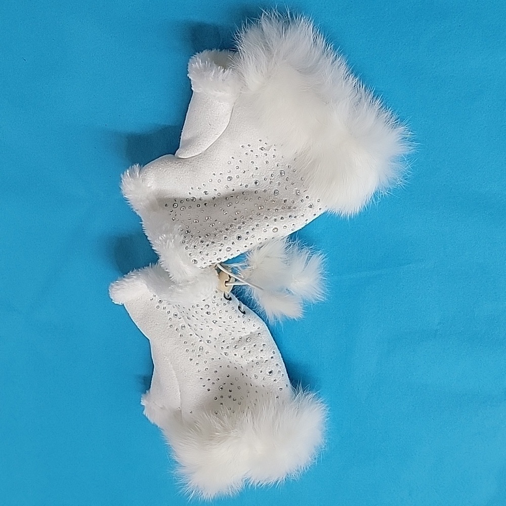 White Rhinestone Winter Glove Fingerless Wrist Gloves Knitted Faux Fur